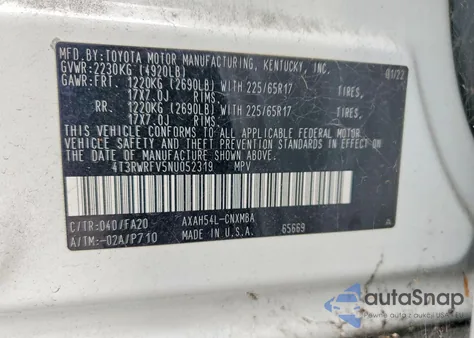 2022 Toyota Rav4 Hybrid Xle из США, поврежденный, VIN 4T3RWRFV5NU052319